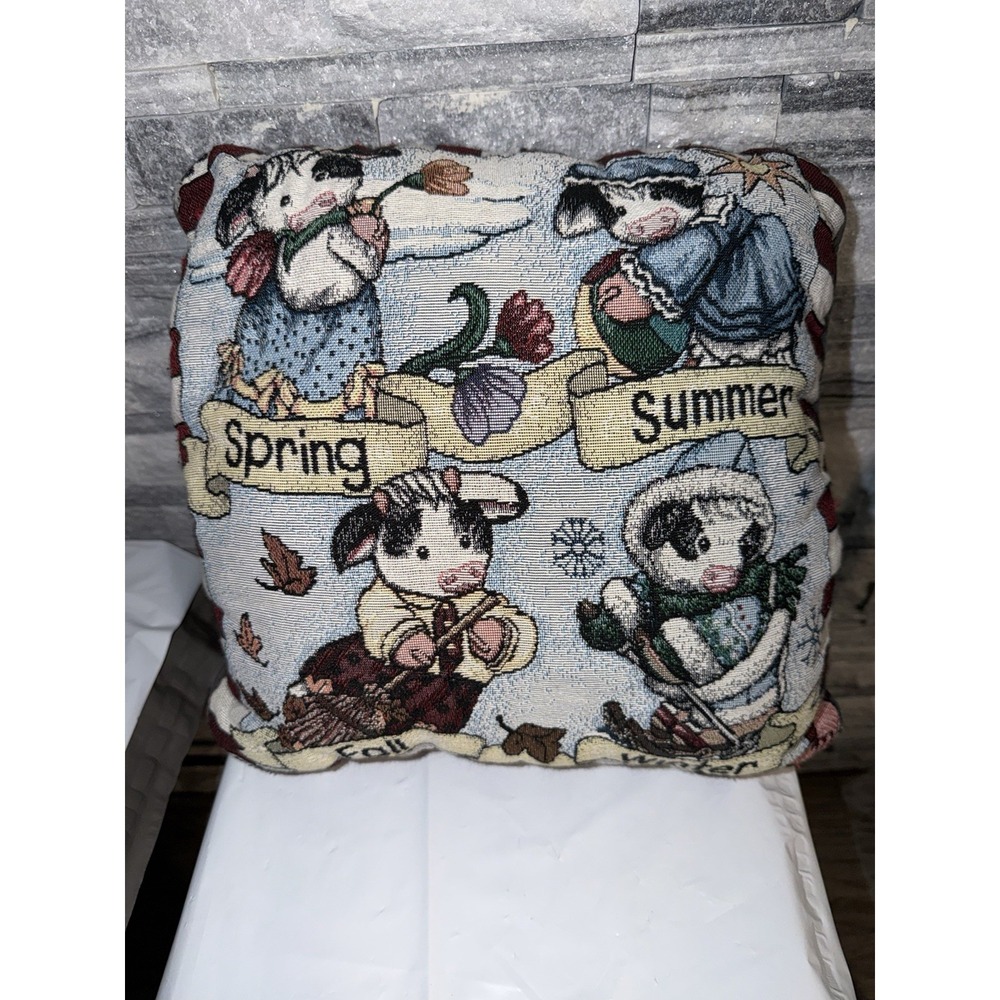 Mary's Moo Moos Four Seasons Tapestry Pillow RARE Cottagecore Grandmacore VTG